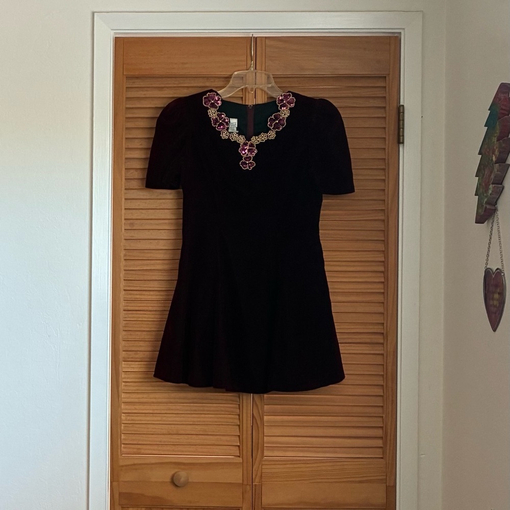 Rampage Burgundy Velvet Dress with Burgundy and Gold Beads